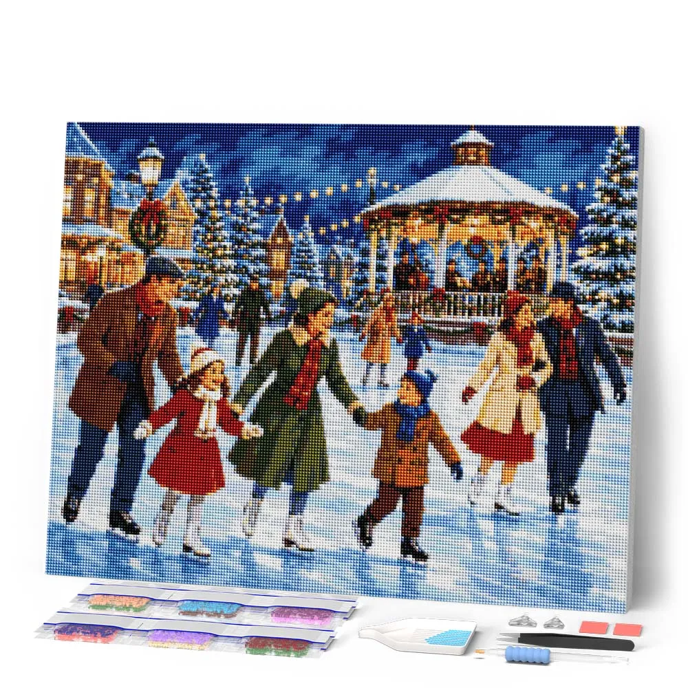 Figured'Art Winterplezier met het gezin diamond painting winter