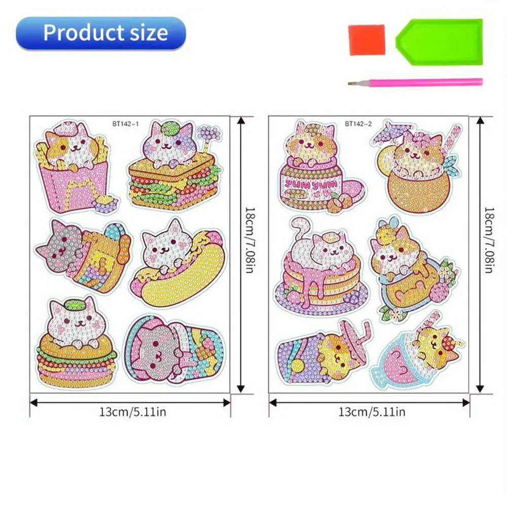 Figured'Art Katten diamond painting stickers 3x3cm 12 stuks rond
