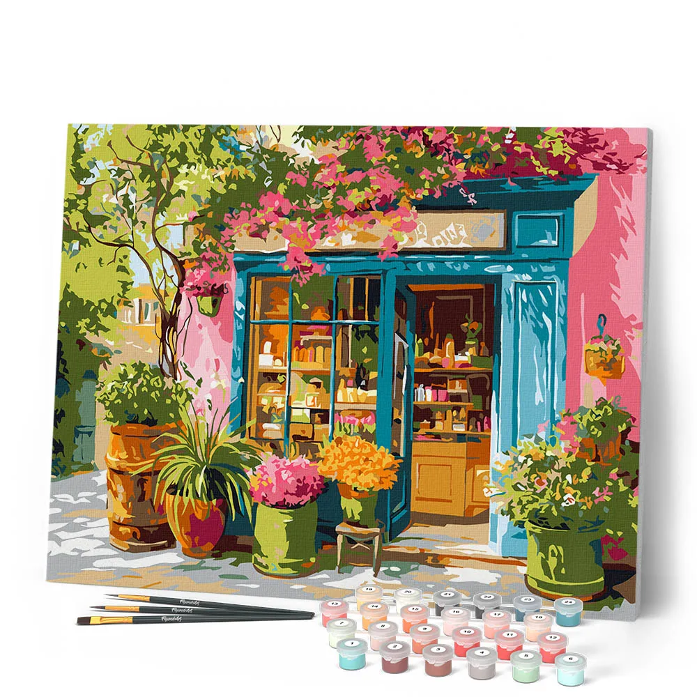 Figured'Art De bloemenmarkt schilderen op nummer 40x50 cm gemiddeld