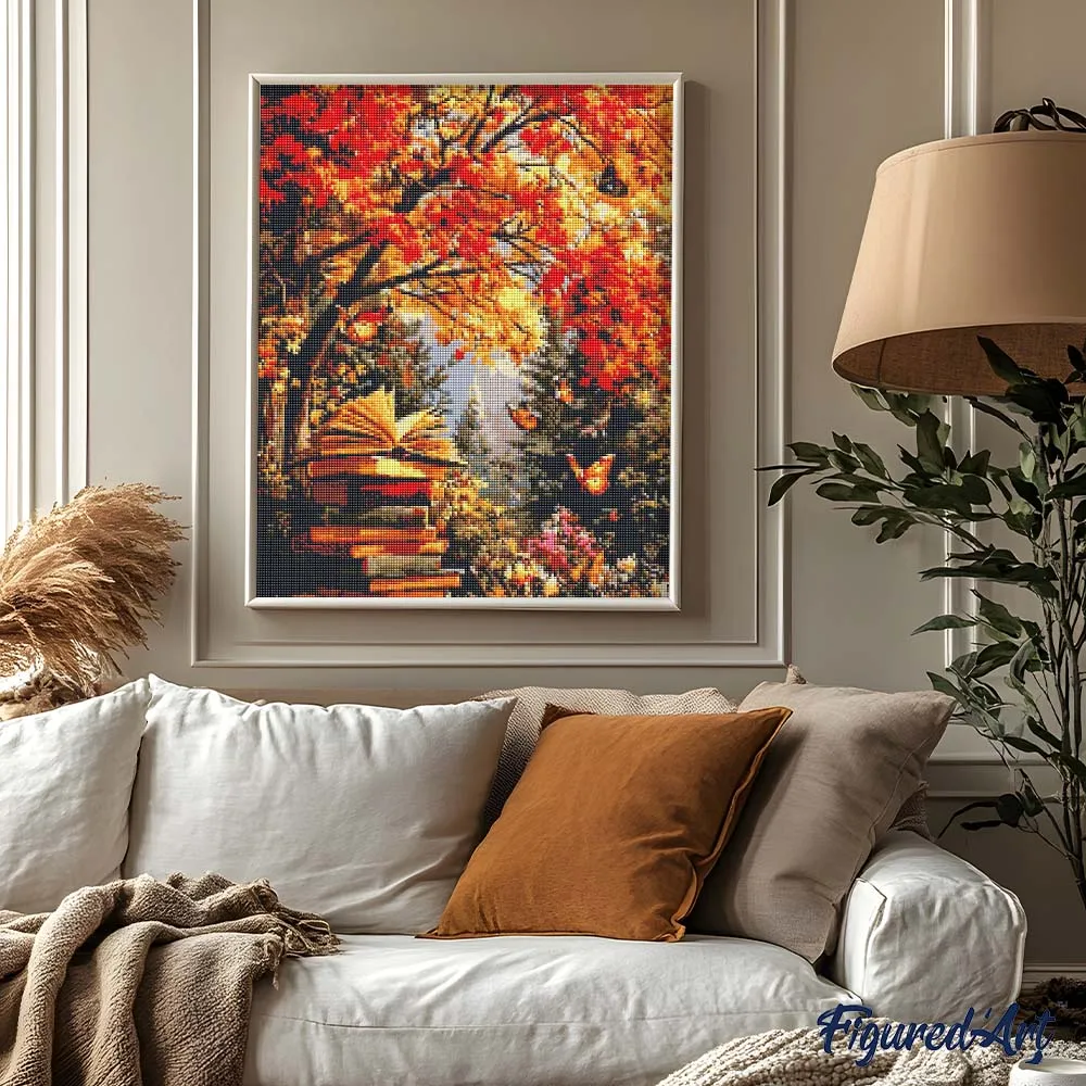 Figured'Art Lezen met vlinders diamond painting 40x50 cm herfst