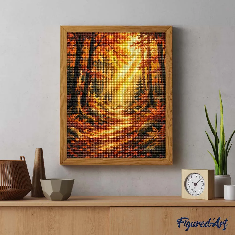 Figured'Art Bospad met Zonnestralen diamond painting herfst