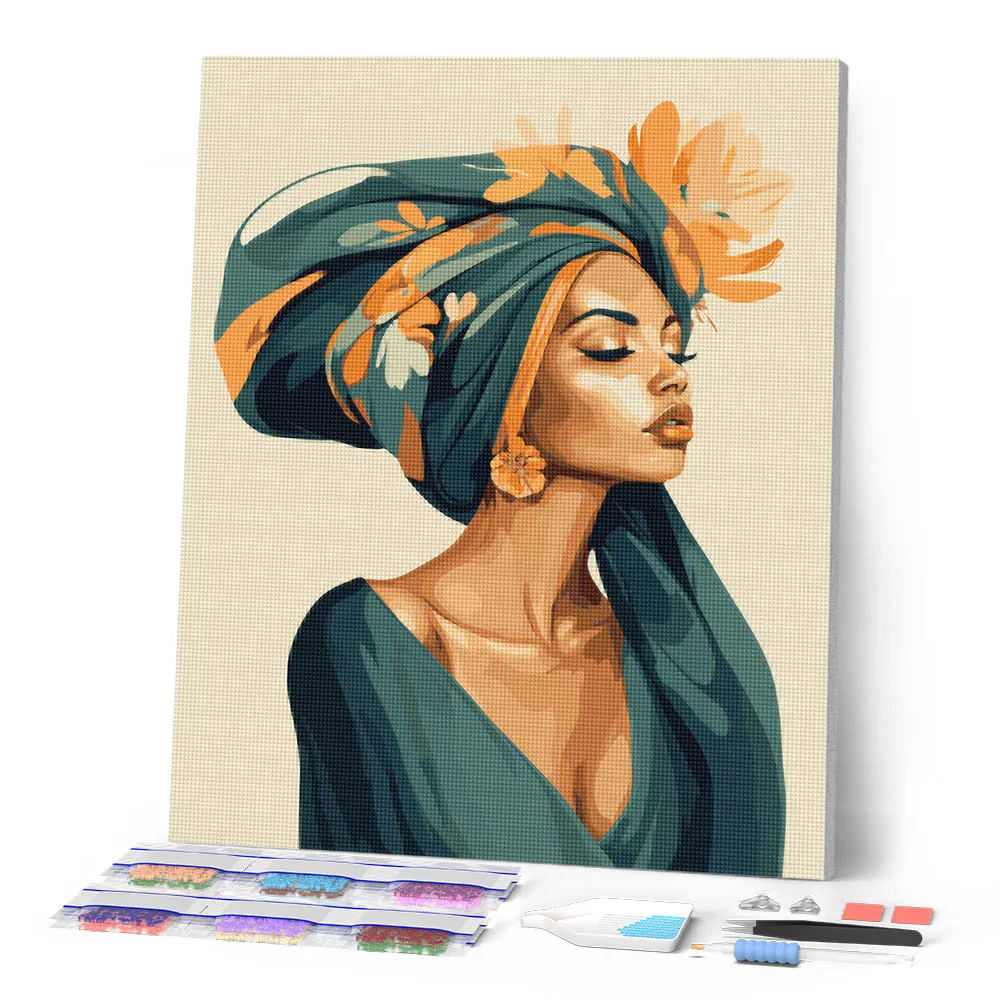 Figured'Art Vrouw met bloemenhoofddoek diamond painting 40x50 cm full drill