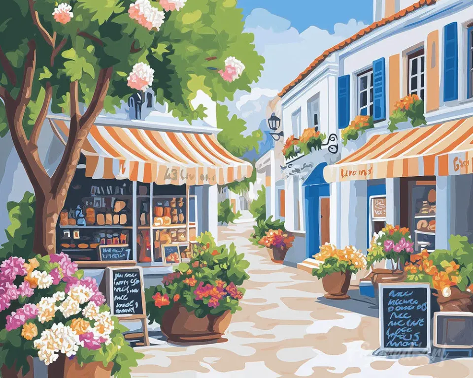 Figured'Art Zonnige Bloemenstraat Schilderen op Nummer 40x50 cm