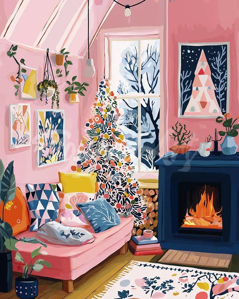 Figured'Art Artistiek Feesthoekje diamond painting kerst vierkant/rond