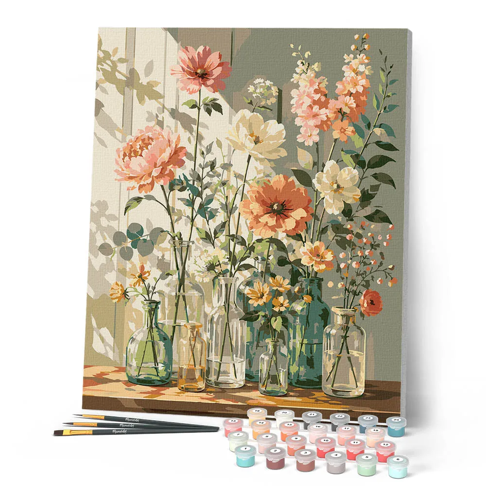 Figured'Art Wilde bloemen glazen vaas schilderen op nummer 40x50