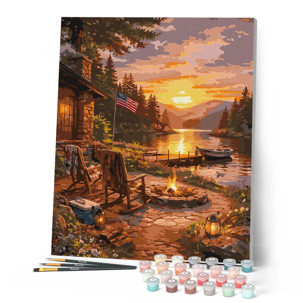 Figured'Art Gouden Uur aan het Meer Schilderen op Nummer 40x50 landschap