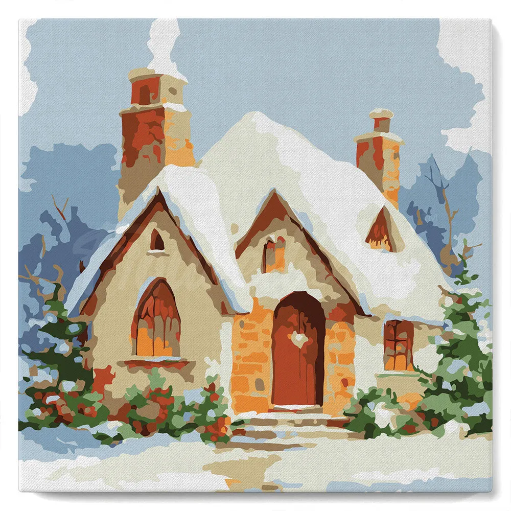 Figured'Art Bakstenen huis winter mini schilderen op nummer 20x20 frame