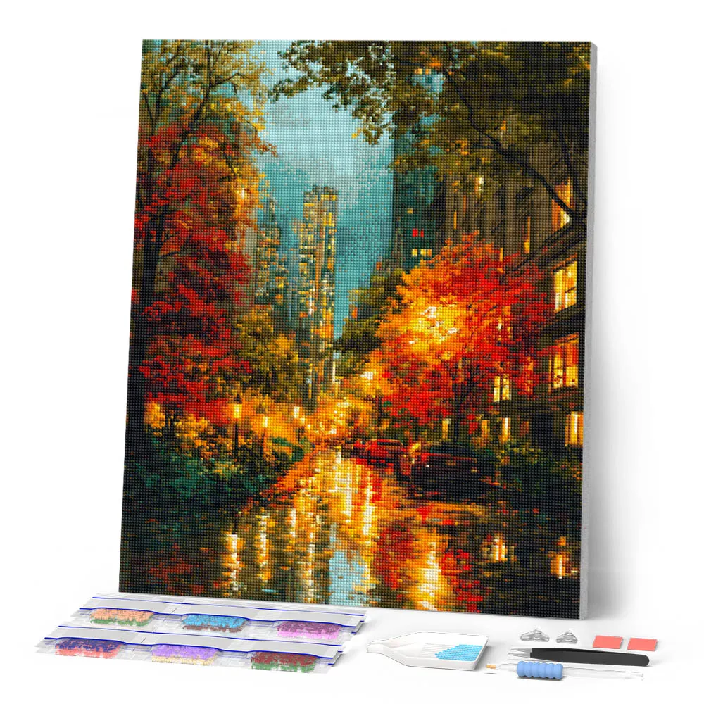 Figured'Art Stadslichten in de herfst diamond painting 40x50 herfst