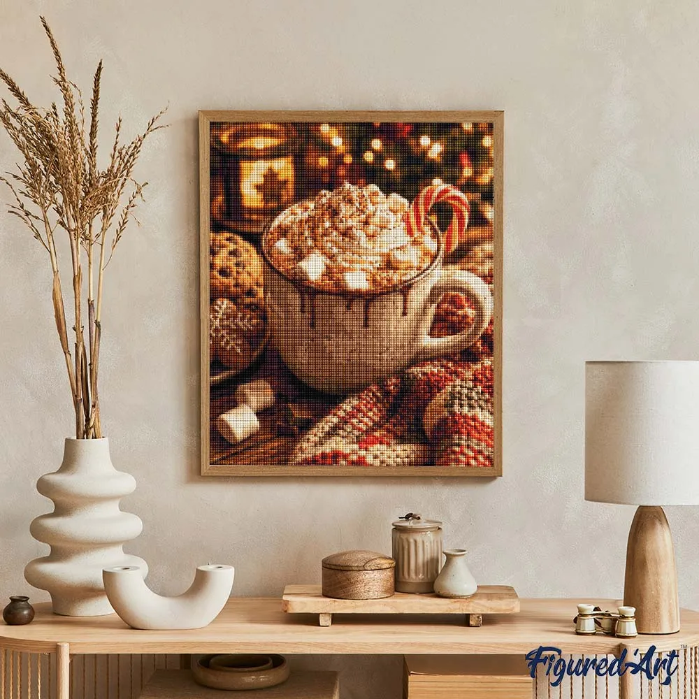 Figured'Art Warme Chocolademelk Kerst diamond painting 20x25 cm rond