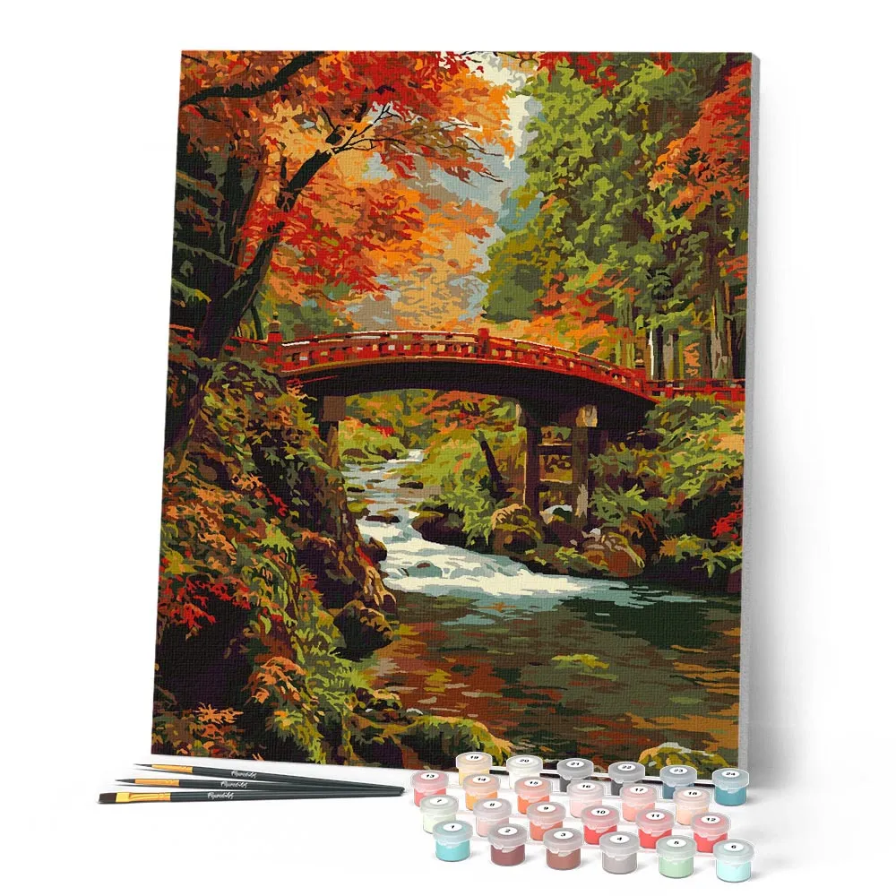 Figured'Art Rode Brug Japan Schilderen op Nummer Herfst 40x50