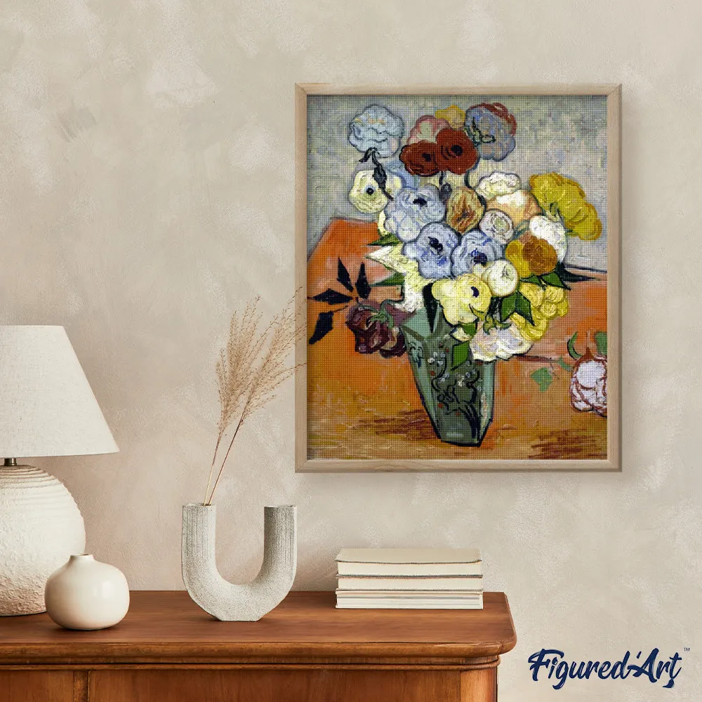 Figured'Art Van Gogh Vaas met rozen diamond painting 40x50cm