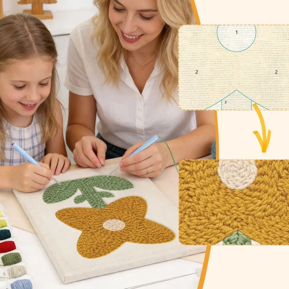 Figured'Art Zonnige Bloem punch needle pakket met frame zacht