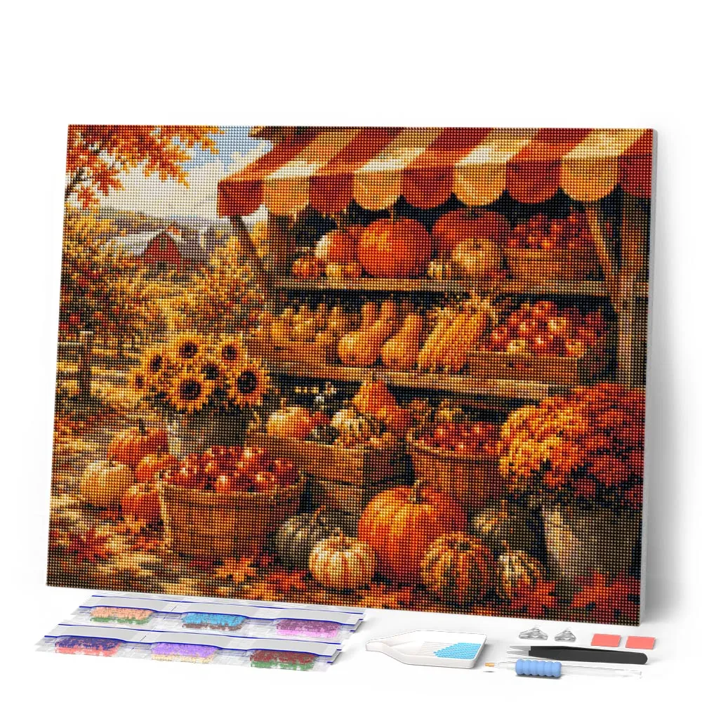 Figured'Art Rustieke Herfstmarkt diamond painting vierkant 40x50