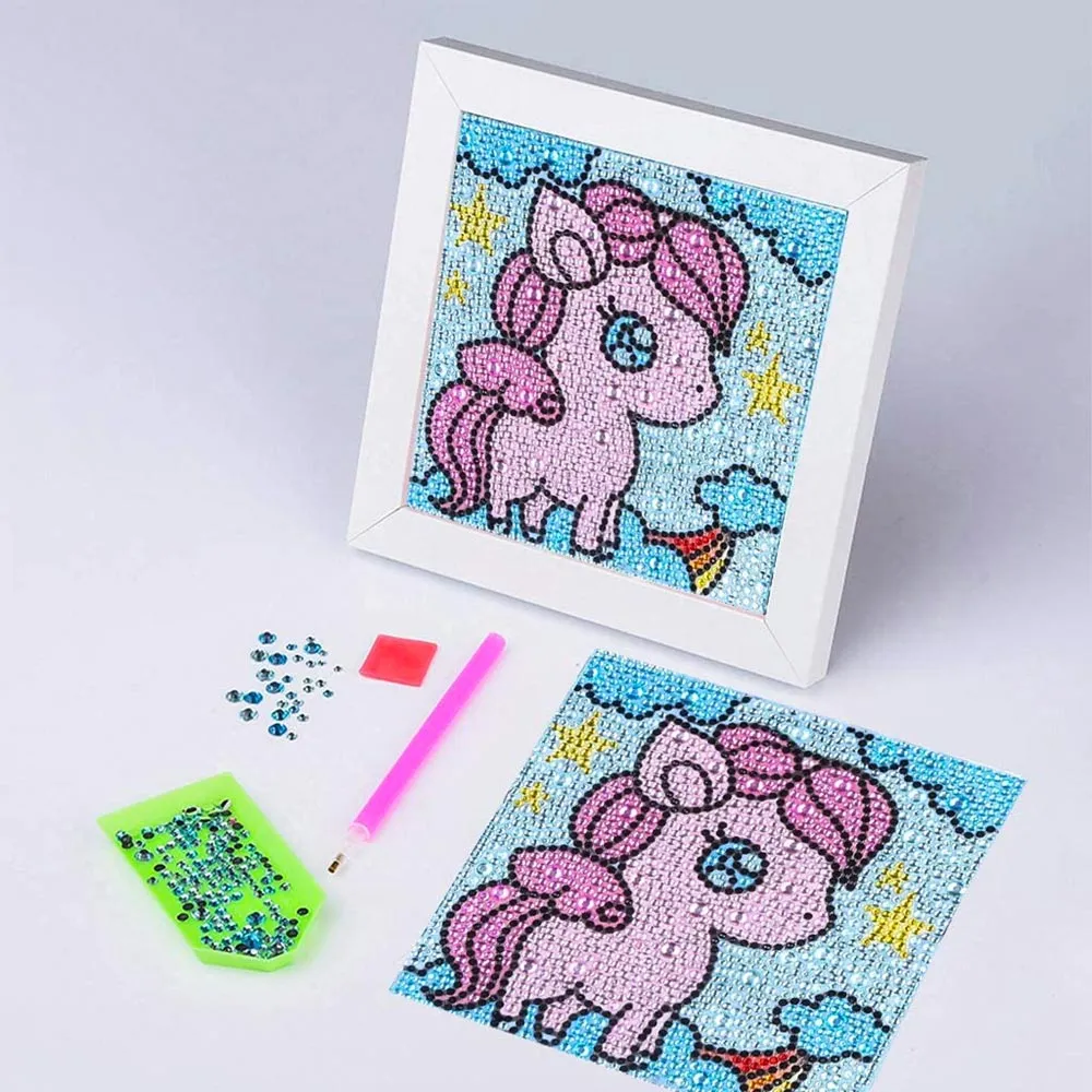 Figured'Art Eenhoorn diamond painting kinderen 15x15cm met lijst
