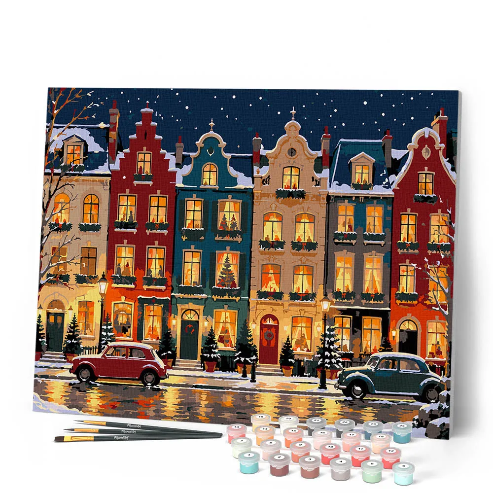 Figured'Art Kerststraat schilderen op nummer 40x50 cm eenvoudig
