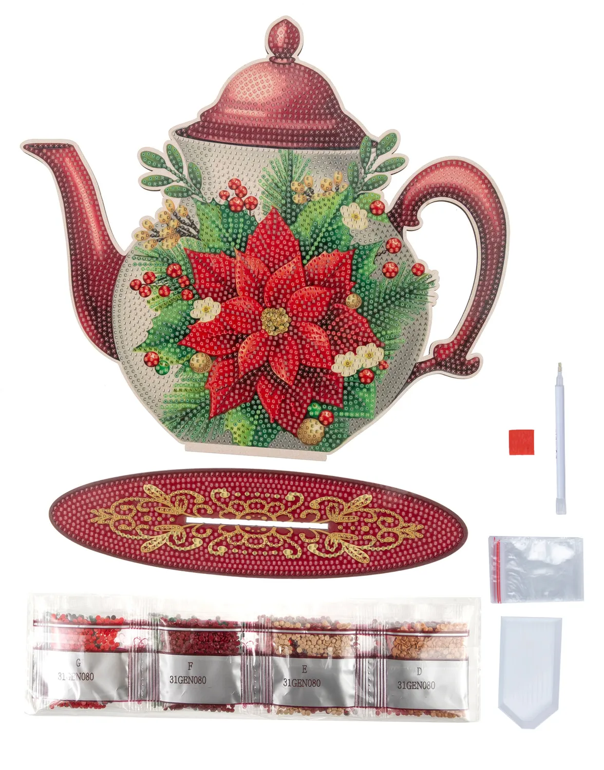 Craft Buddy Crystal Art Poinsettia Teapot decoratie 27 cm