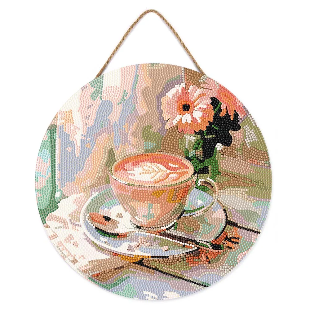 Figured'Art Ochtendkoffie diamond painting houten schijf 30cm rond