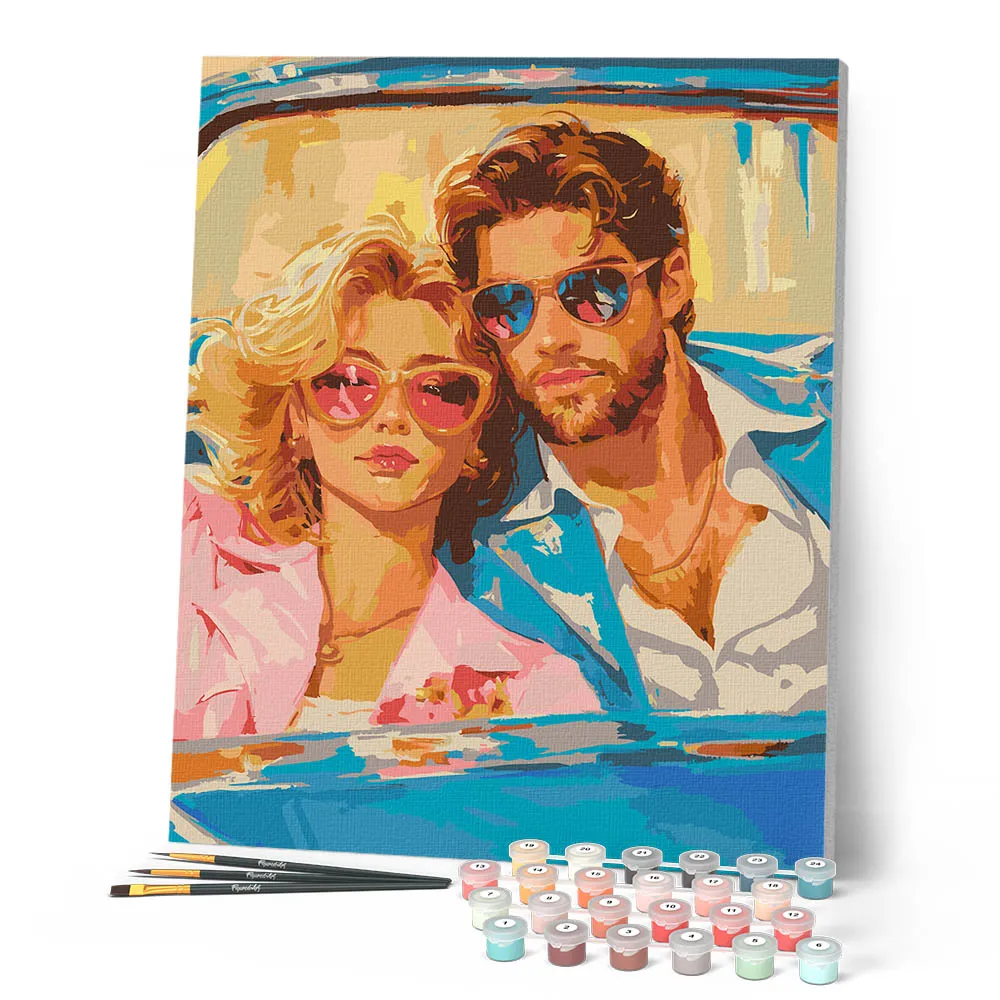 Figured'Art Vintage liefde tijdens een roadtrip schilderen op nummer 40x50cm vintage