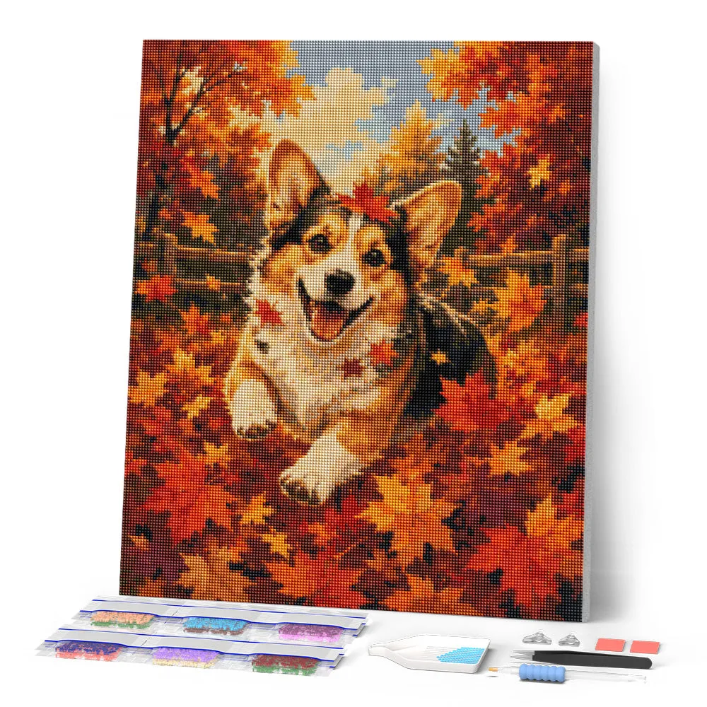 Figured'Art Vrolijke Corgi diamond painting 40x50cm rond