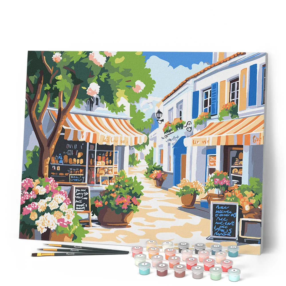 Figured'Art Zonnige Bloemenstraat Schilderen op Nummer 40x50 cm