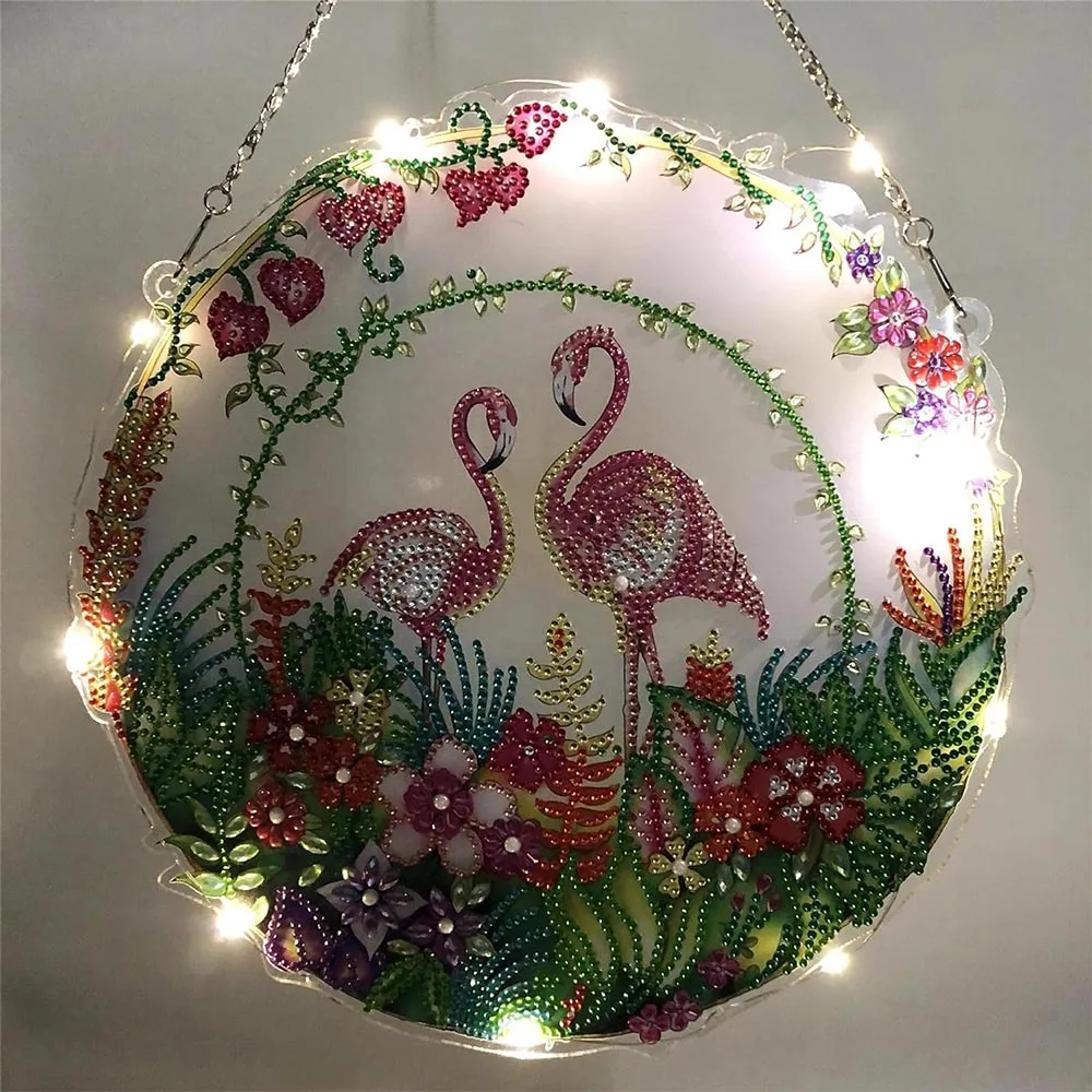 Figured'Art Flamingo's diamond painting deurhanger 28x28 cm LED