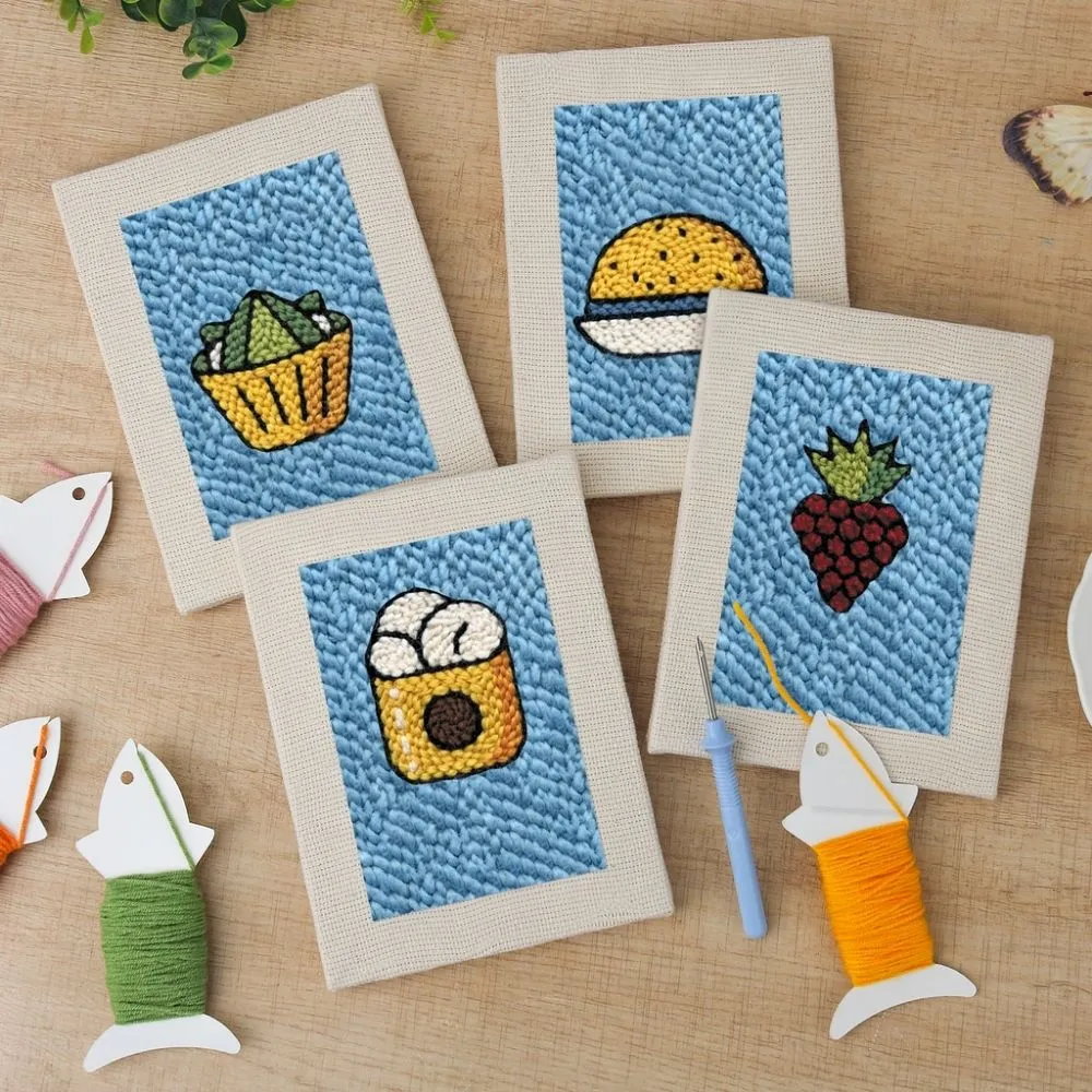 Figured'Art Snacktijd 2 punch needle set 4 stuks met frame 20x30