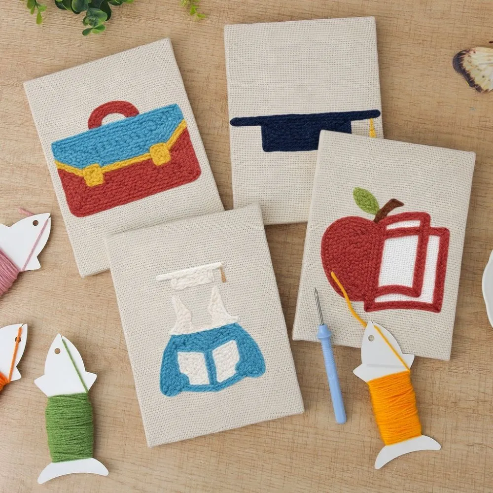 Figured'Art Studietijd punch needle set 4 stuks 15x20 cm
