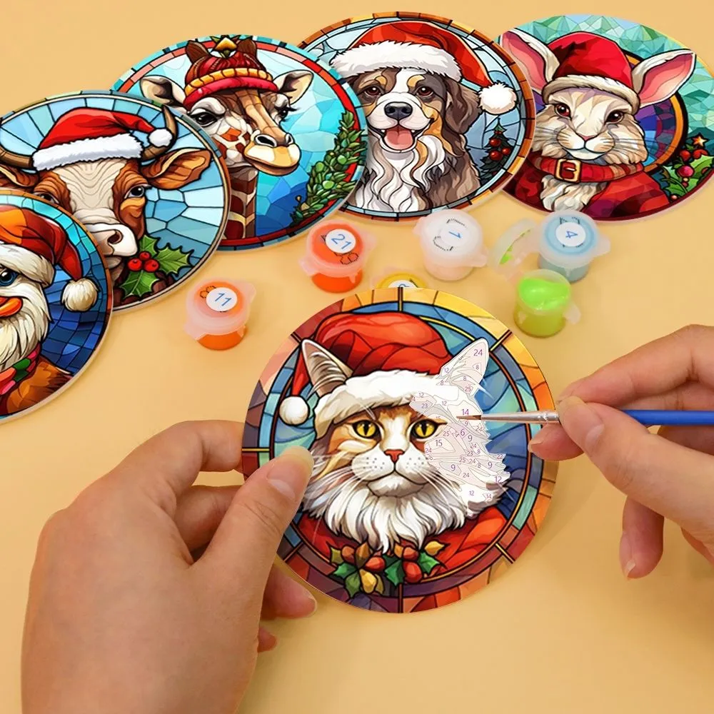 Figured'Art Kerstwezens schilderen op nummer onderzetters 10 cm 6x
