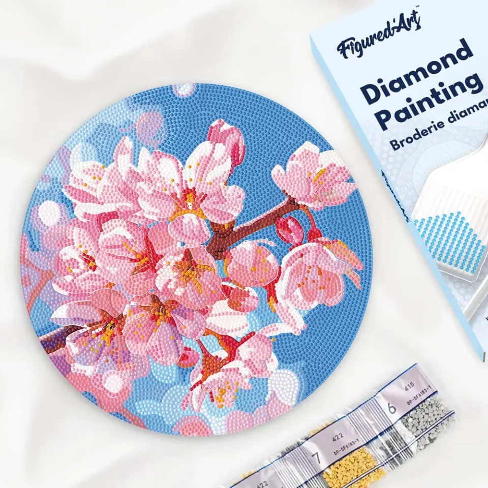Figured'Art Kersenbloesem diamond painting houten schijf 30 cm