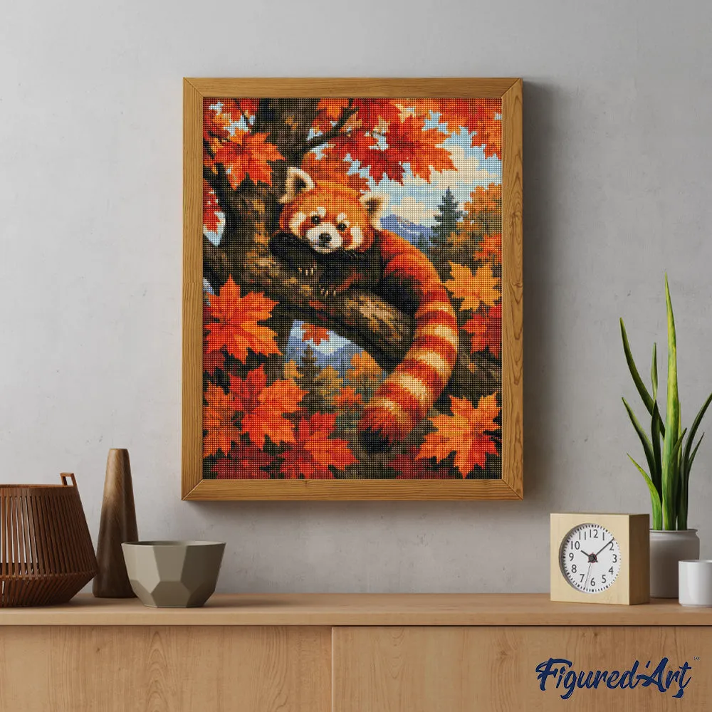 Figured'Art Rode Panda in Esdoorn diamond painting full drill 40x50 cm