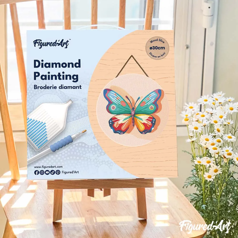Figured'Art Vlinder diamond painting op hout 30cm