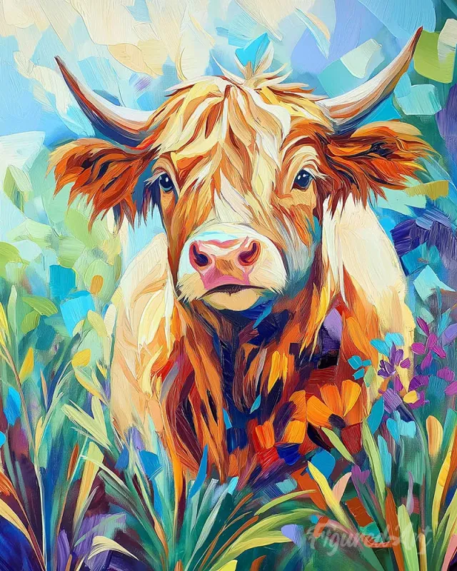 Figured'Art Schotse Hooglander in Bloei schilderen op nummer 40x50 dier
