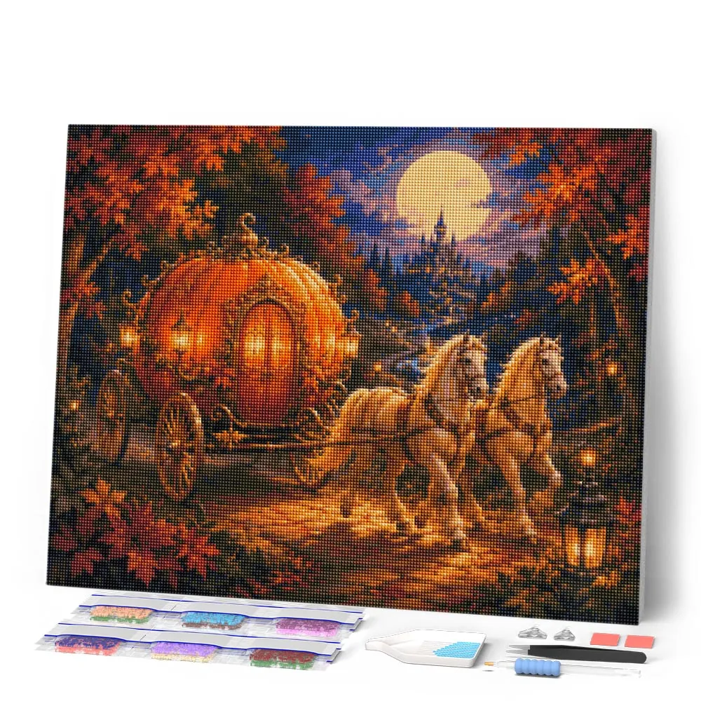 Figured'Art Magische Pompoenkoets diamond painting 40x50 cm herfst