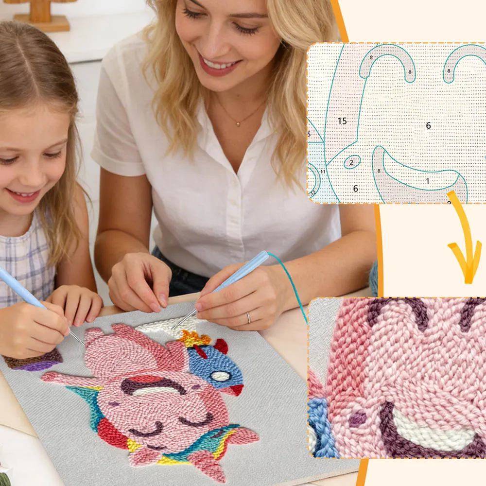 Figured'Art Eenhoorn Avontuur punch needle pakket met frame katoen