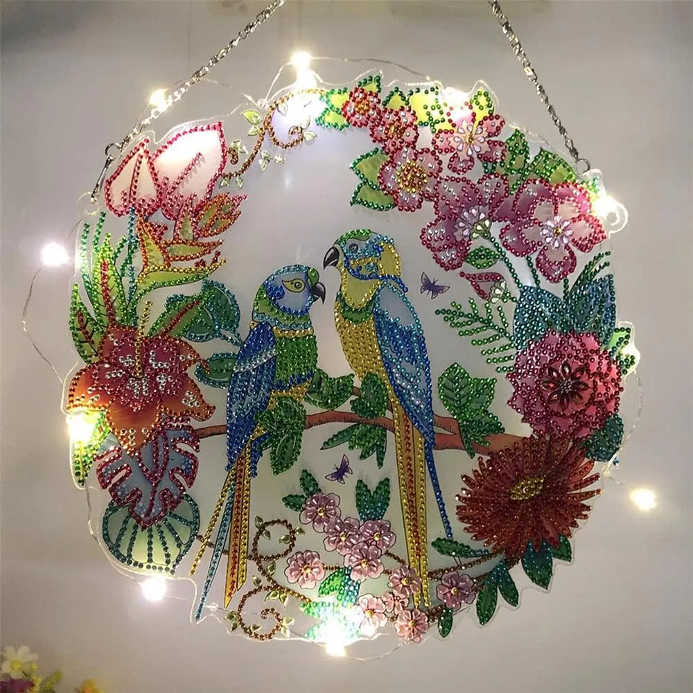 Figured'Art Vogels deurhanger diamond painting 28x28 cm LED