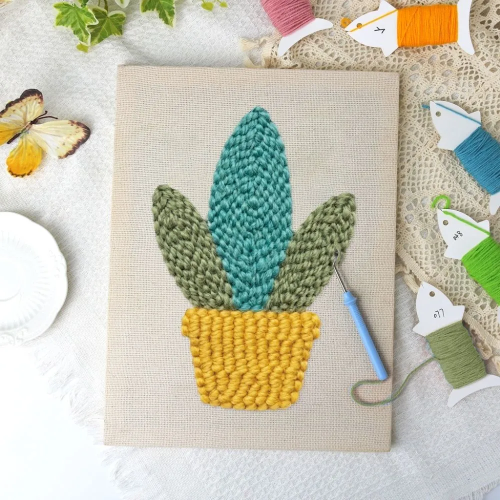 Figured'Art Gouden Vetplant punch needle pakket met frame 20x30cm
