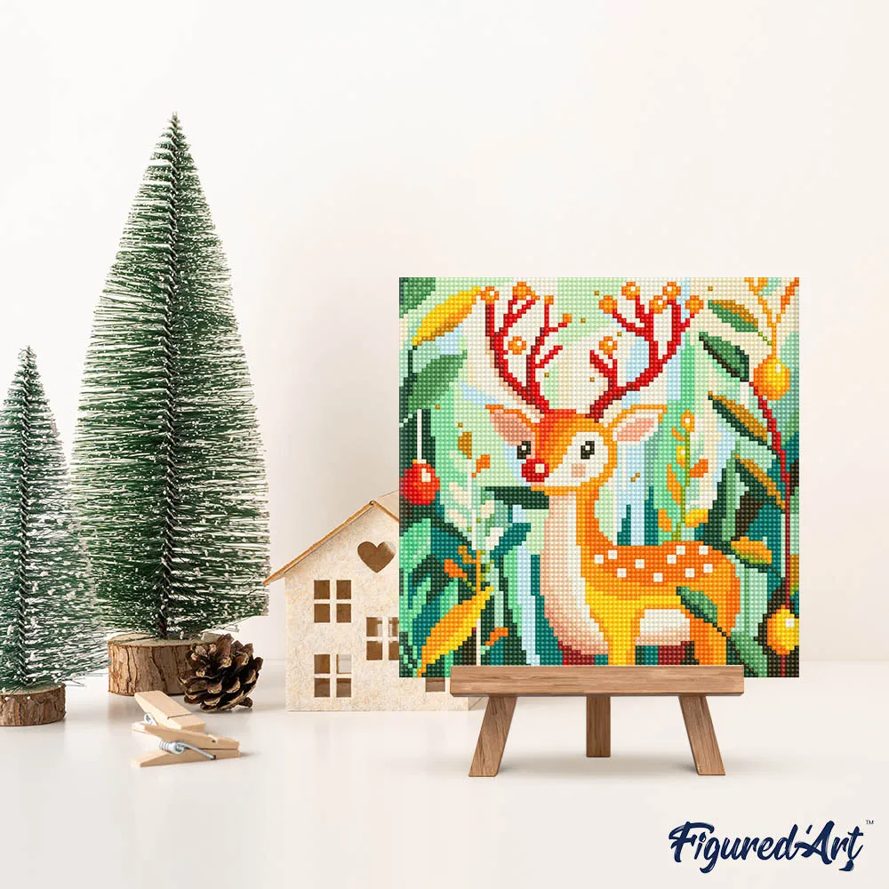 Figured'Art Gouden rendier mini diamond painting 25x25 cm kerst