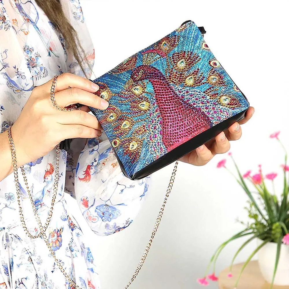 Figured'Art Rode Pauw diamond painting tas 18x15x3cm PU-leer ritssluiting