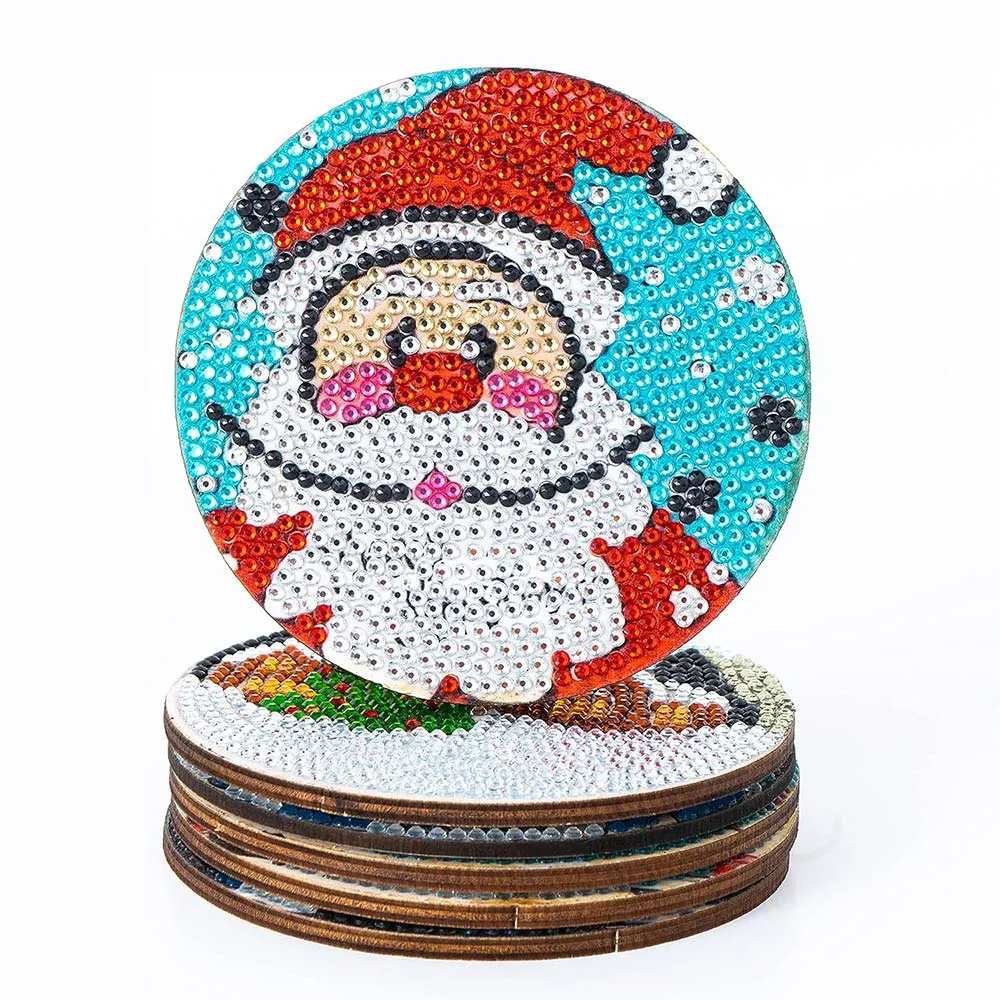 Figured'Art Kerstmis Diamond Painting Onderzetters 6x 10x10cm kurk