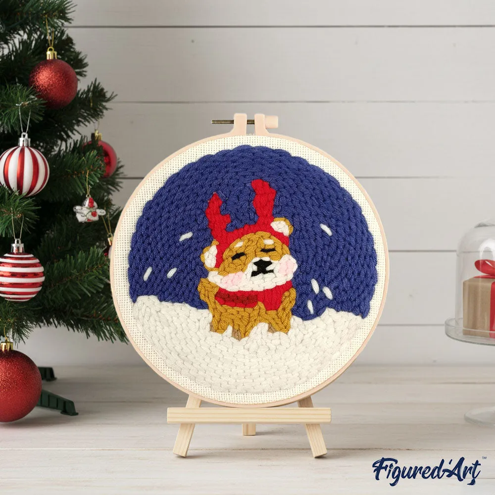 Figured'Art Rendierhond punch needle pakket kerst 20cm