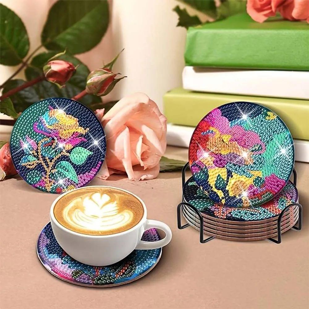 Figured'Art Rozen diamond painting onderzetters 8 stuks kurk