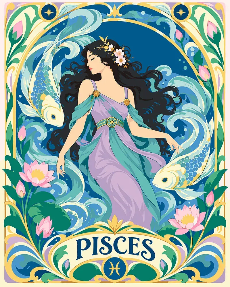 Figured'Art Art Nouveau Sterrenbeeld Vissen schilderen op nummer 40x50cm