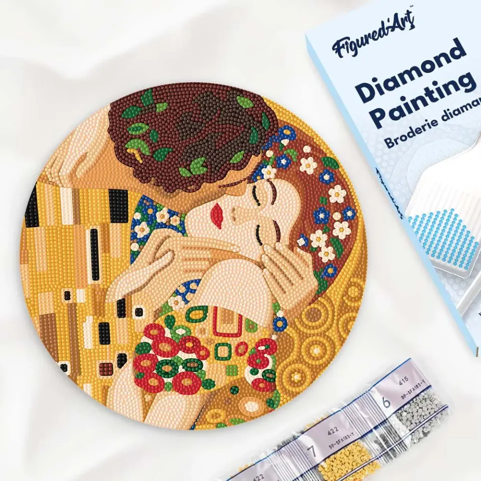 Figured'Art De kus Klimt diamond painting hout 30cm rond full