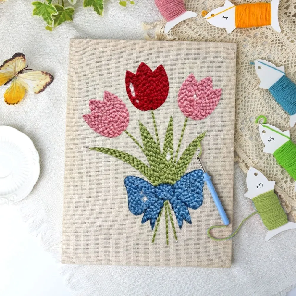Figured'Art Bloemenmand punch needle pakket 20x30 cm katoen
