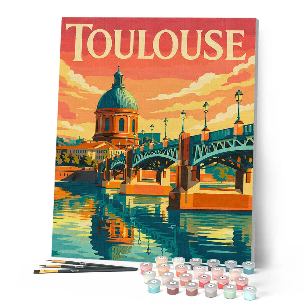 Figured'Art Reisposter Kanaalbrug Toulouse schilderen op nummer 40x50 cm