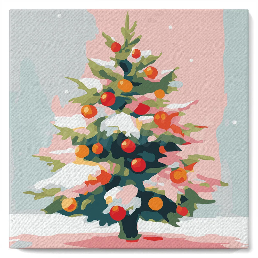 Figured'Art Mini Schilderen op Nummer Besneeuwde kerstboom 20x20 cm met frame