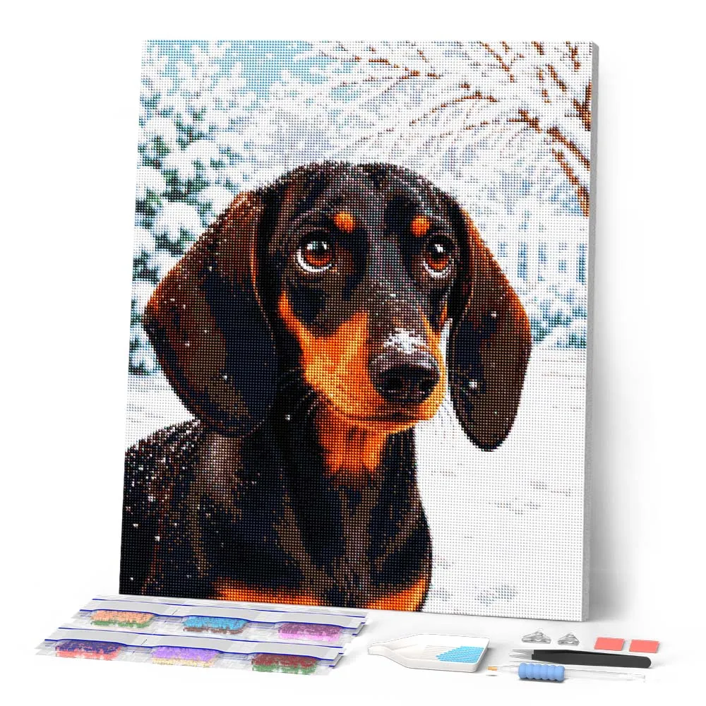Figured'Art Teckel Winterportret Diamond Painting 40x50 Dier