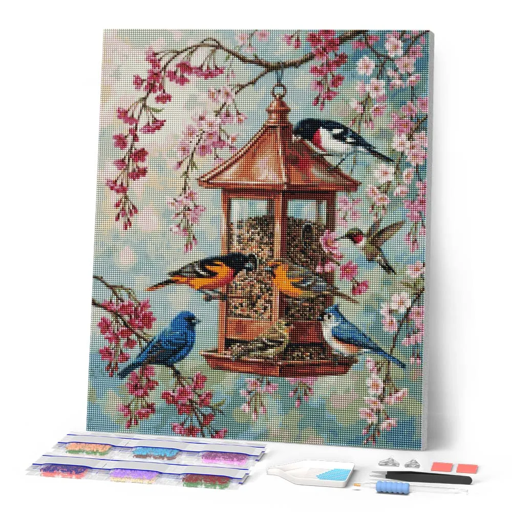 Figured'Art Kersenbloesemvogels diamond painting 40x50cm rond