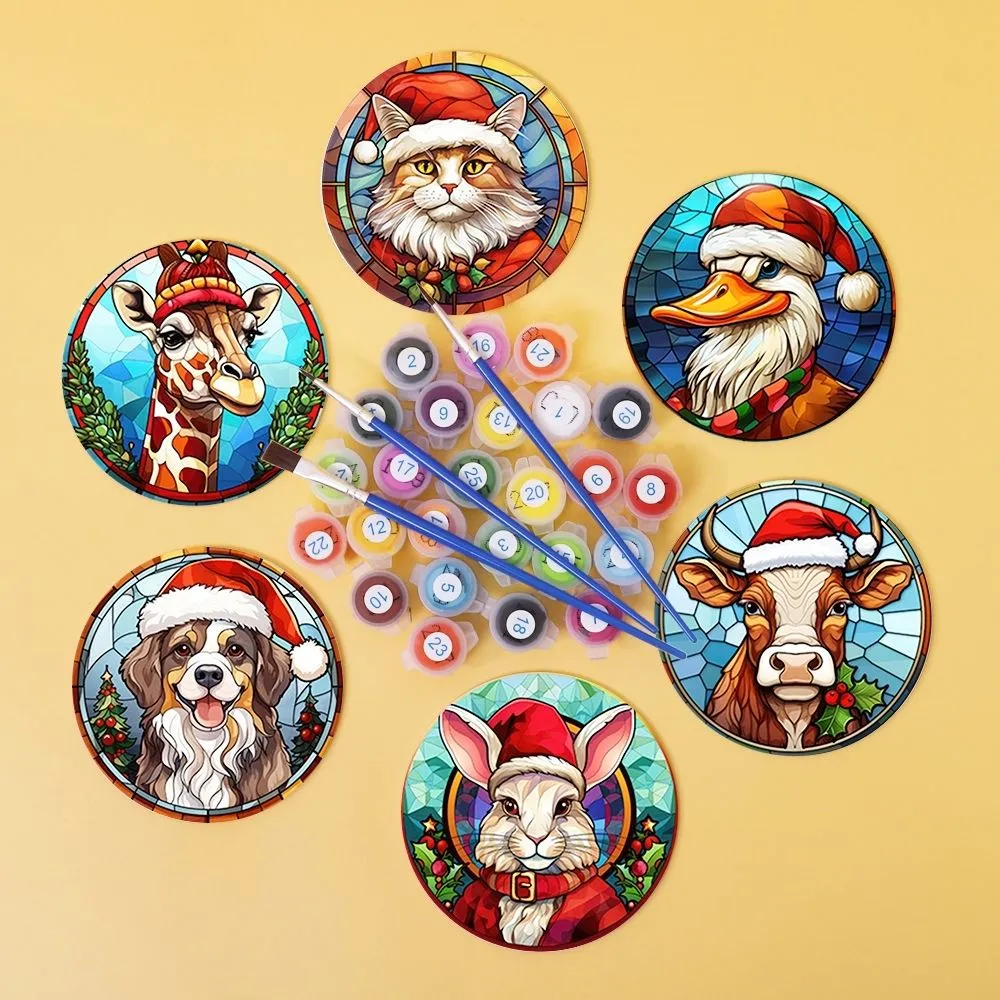 Figured'Art Kerstwezens schilderen op nummer onderzetters 10 cm 6x