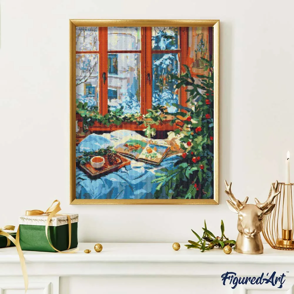 Figured'Art Knusse Winter in Bed diamond painting full drill 20x25cm